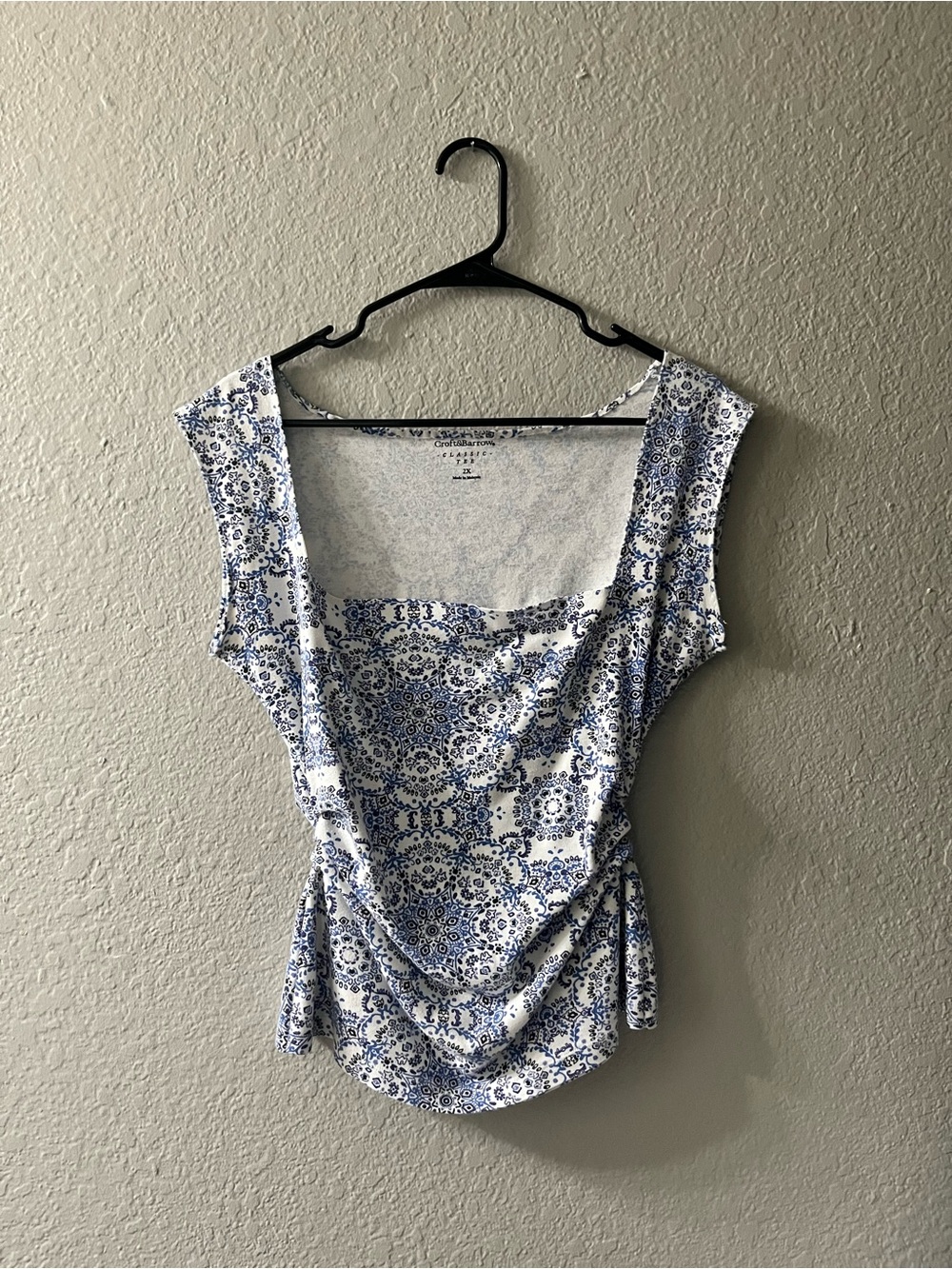 Blue & White Printed Square-Neck Camisole